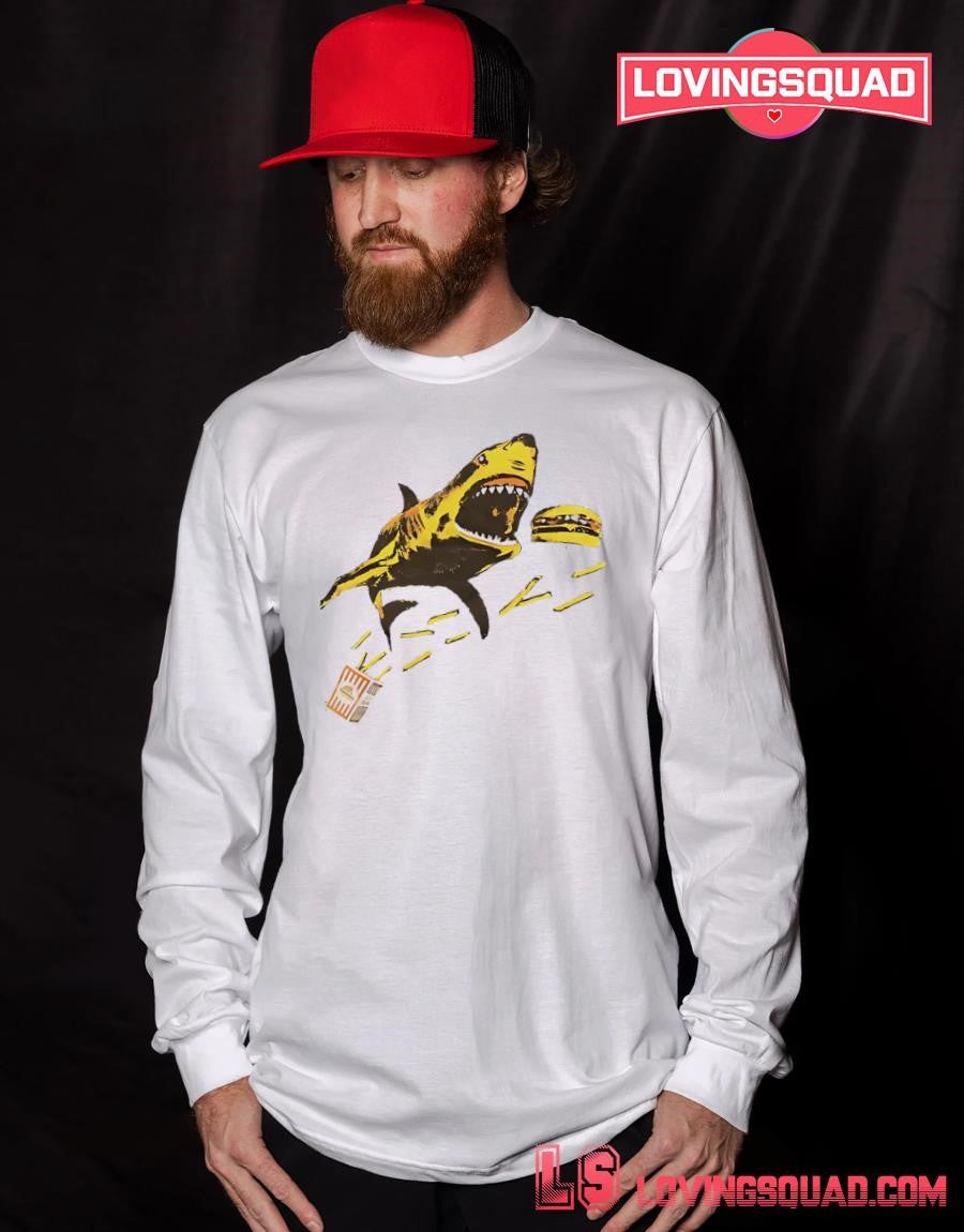 Shark eating a burger and fries shirt