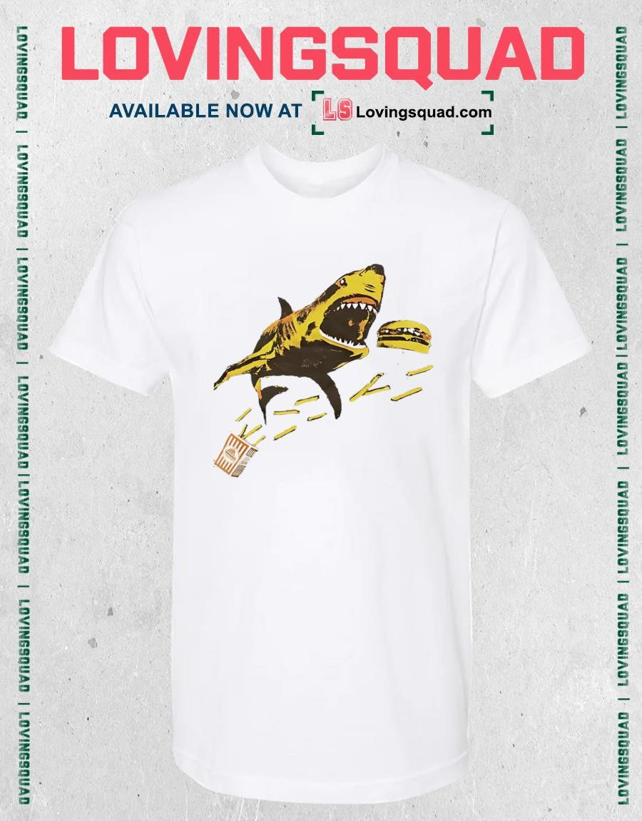 Shark eating a burger and fries shirt