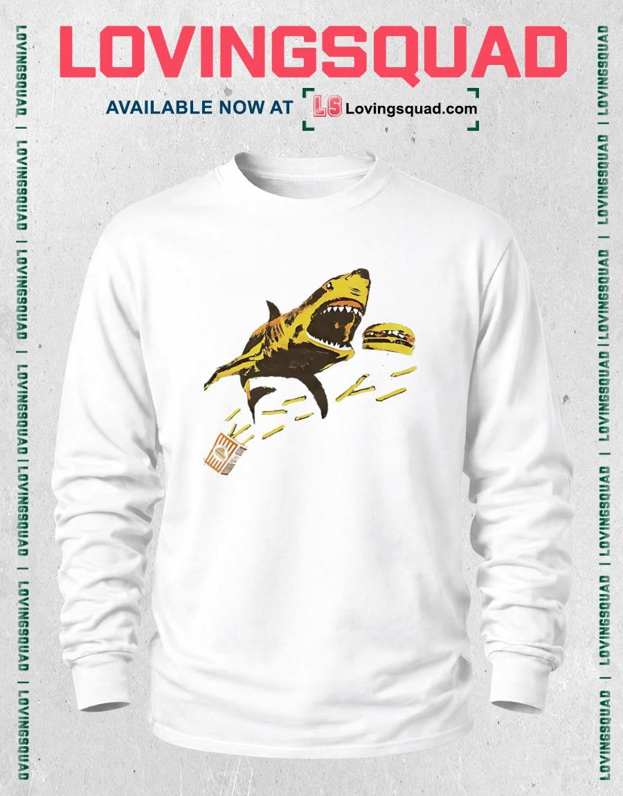 Shark eating a burger and fries shirt
