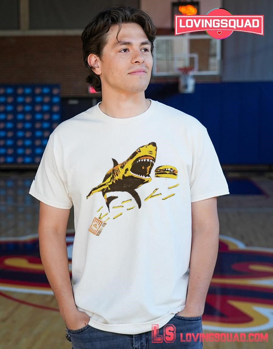 Shark eating a burger and fries shirt