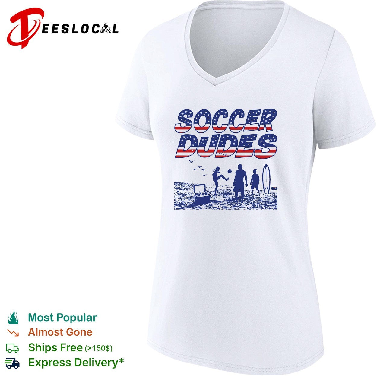 Soccer Dudes American flag beach scene shirt