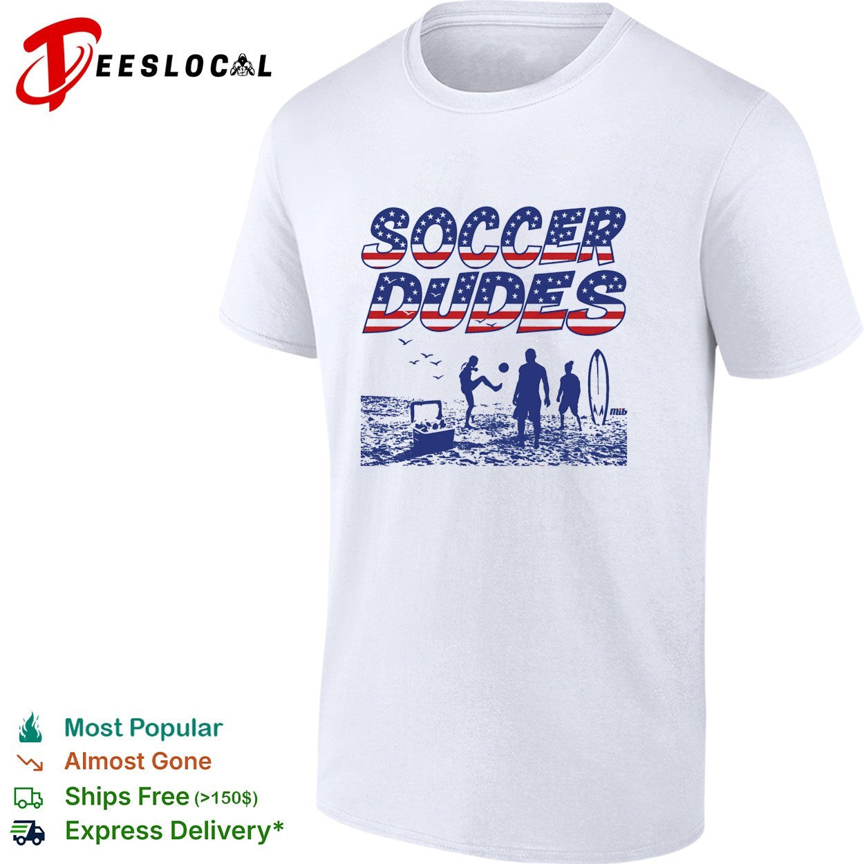 Soccer Dudes American flag beach scene shirt