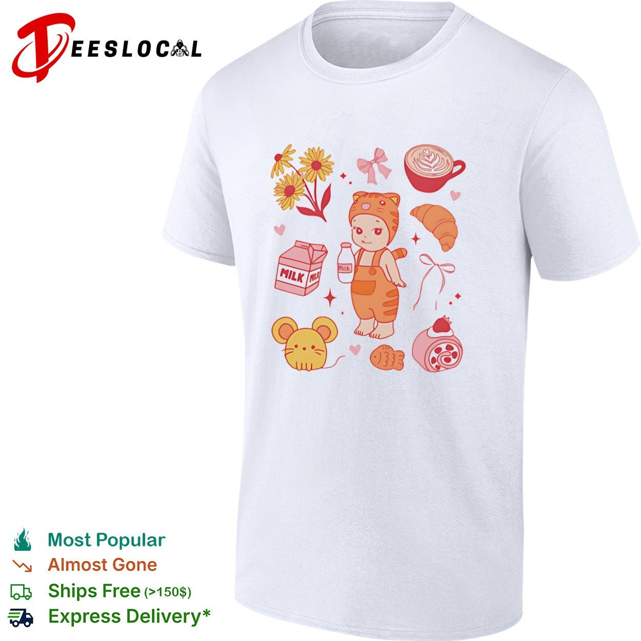 Sonny Angel Tiger Milk and Flowers Latte Croissant Mouse Strawberry Roll shirt