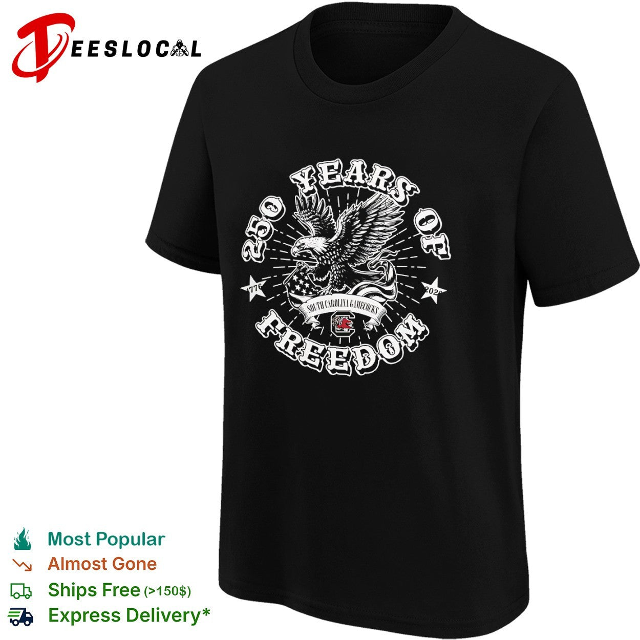South Carolina Gamecocks 250 Years of Freedom 1776 2026 eagle American flag shirt