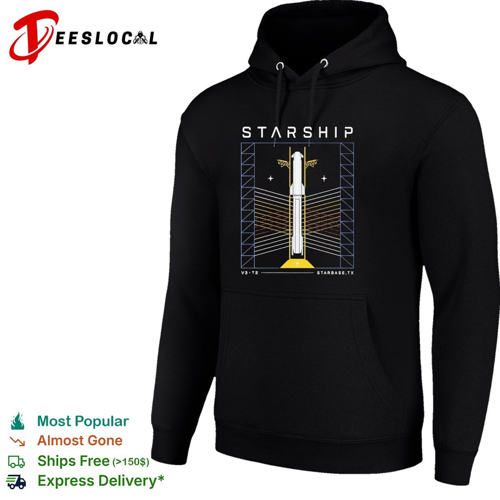 Starship V3 T2 Starbase TX SpaceX Rocket Schematic Technical Shirt