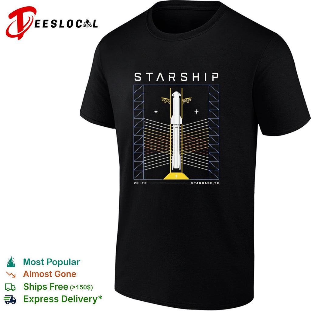 Starship V3 T2 Starbase TX SpaceX Rocket Schematic Technical Shirt