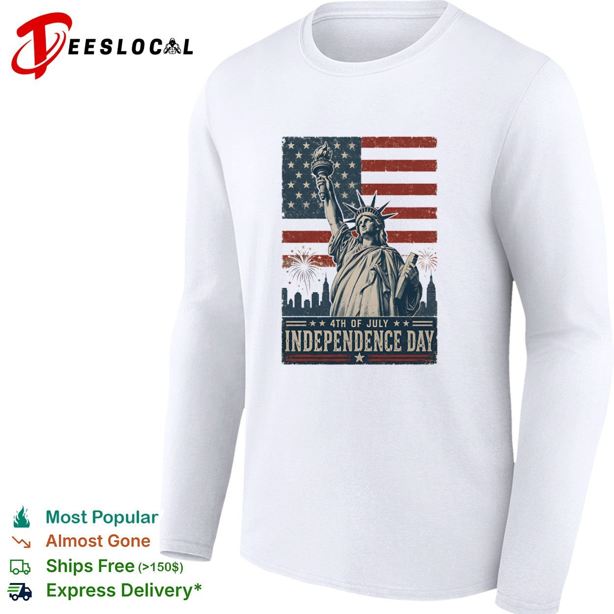 Statue of Liberty 4th of July Independence Day fireworks American flag shirt