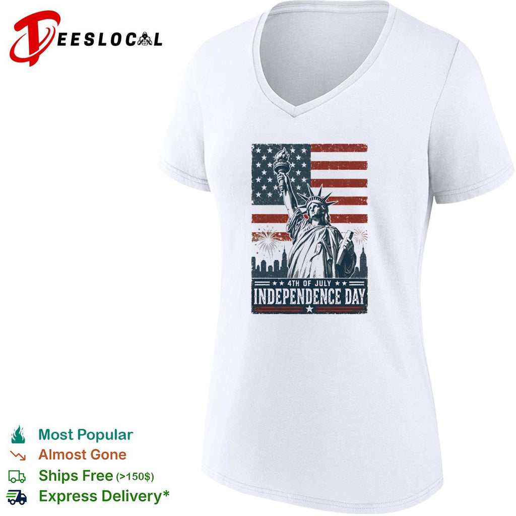 Statue of Liberty 4th of July Independence Day fireworks city skyline shirt