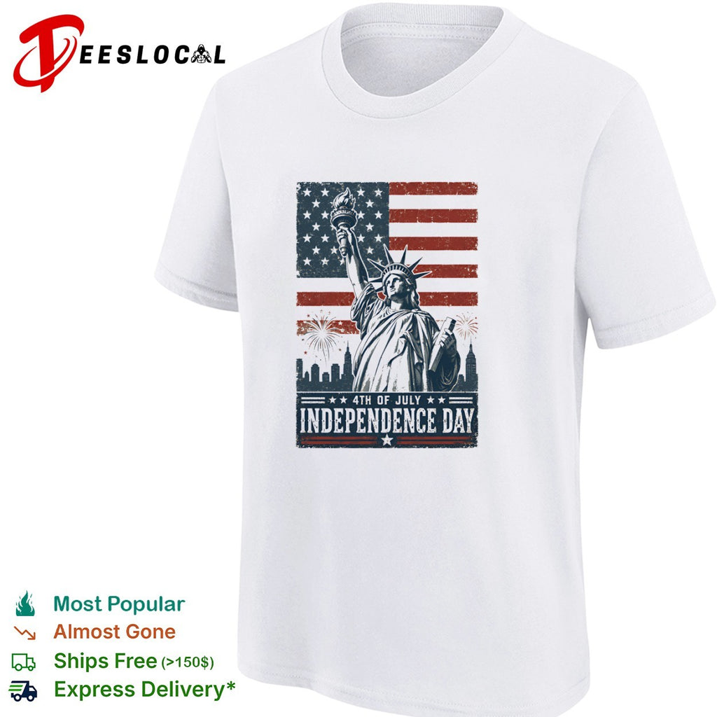 Statue of Liberty 4th of July Independence Day fireworks city skyline shirt