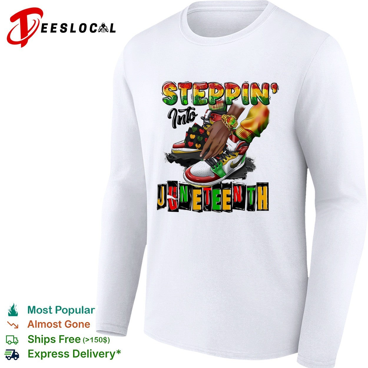Steppin Into Juneteenth watch and outfit with African flag pattern retro shirt