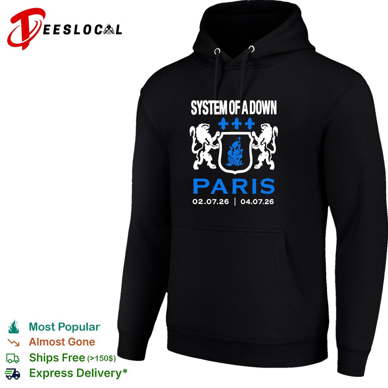 System of a Down Paris concert July 2026 heraldic crest lions shirt