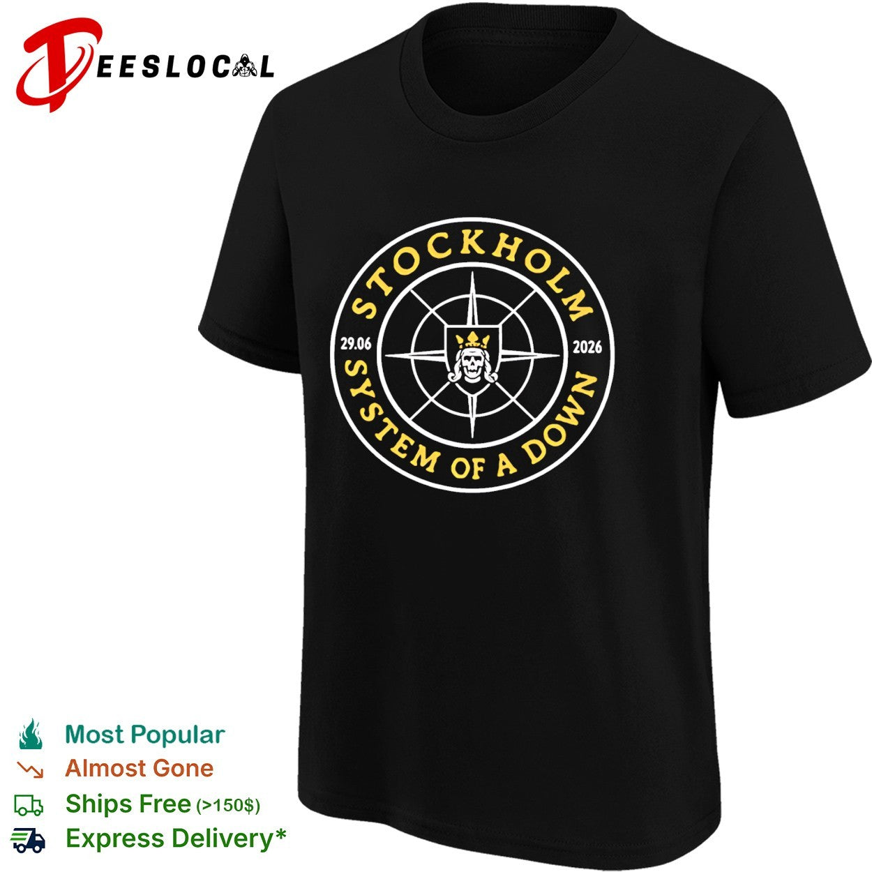 System of a Down Stockholm 2026 tour badge shirt