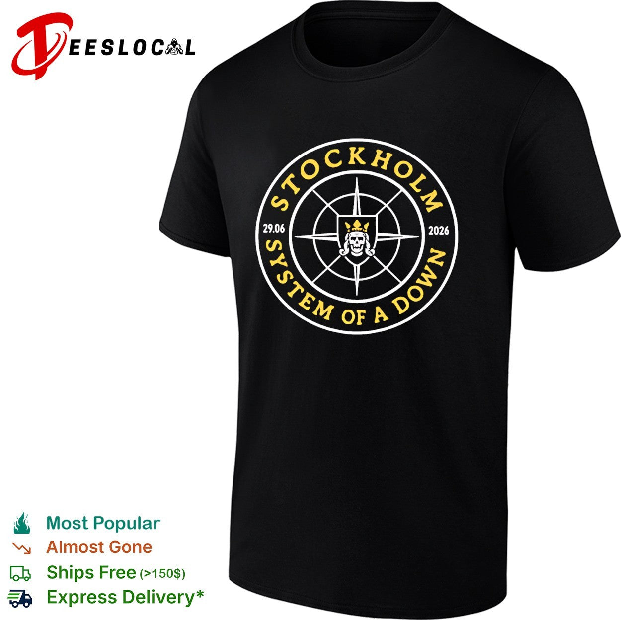 System of a Down Stockholm 2026 tour badge shirt