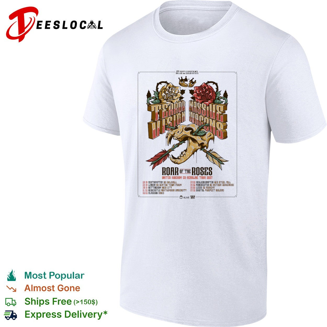 Terrorvision Massive Wagons Roar of the Roses United Kingdom Tour 2027 Concert shirt