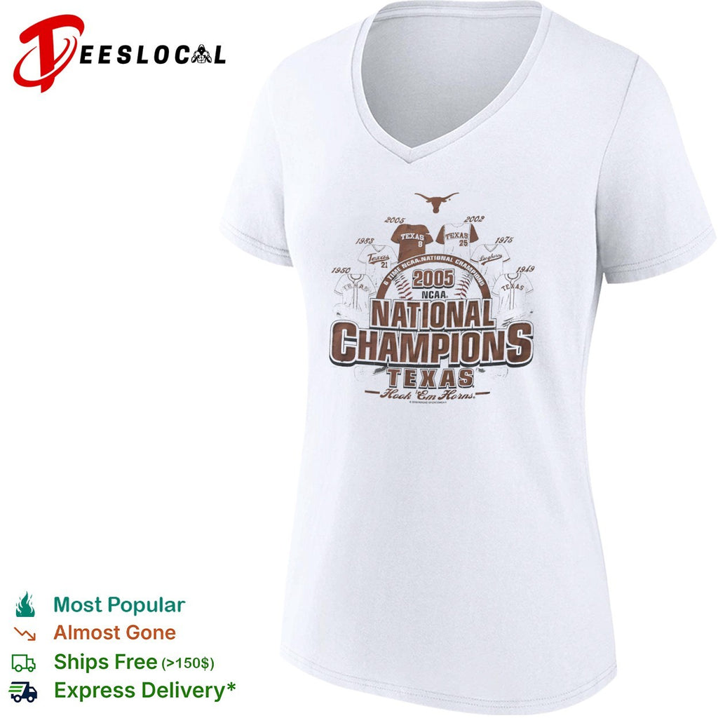 Texas Longhorns 6 Time NCAA National Champions 2005 2002 1983 1975 1950 1949 Hook Em shirt