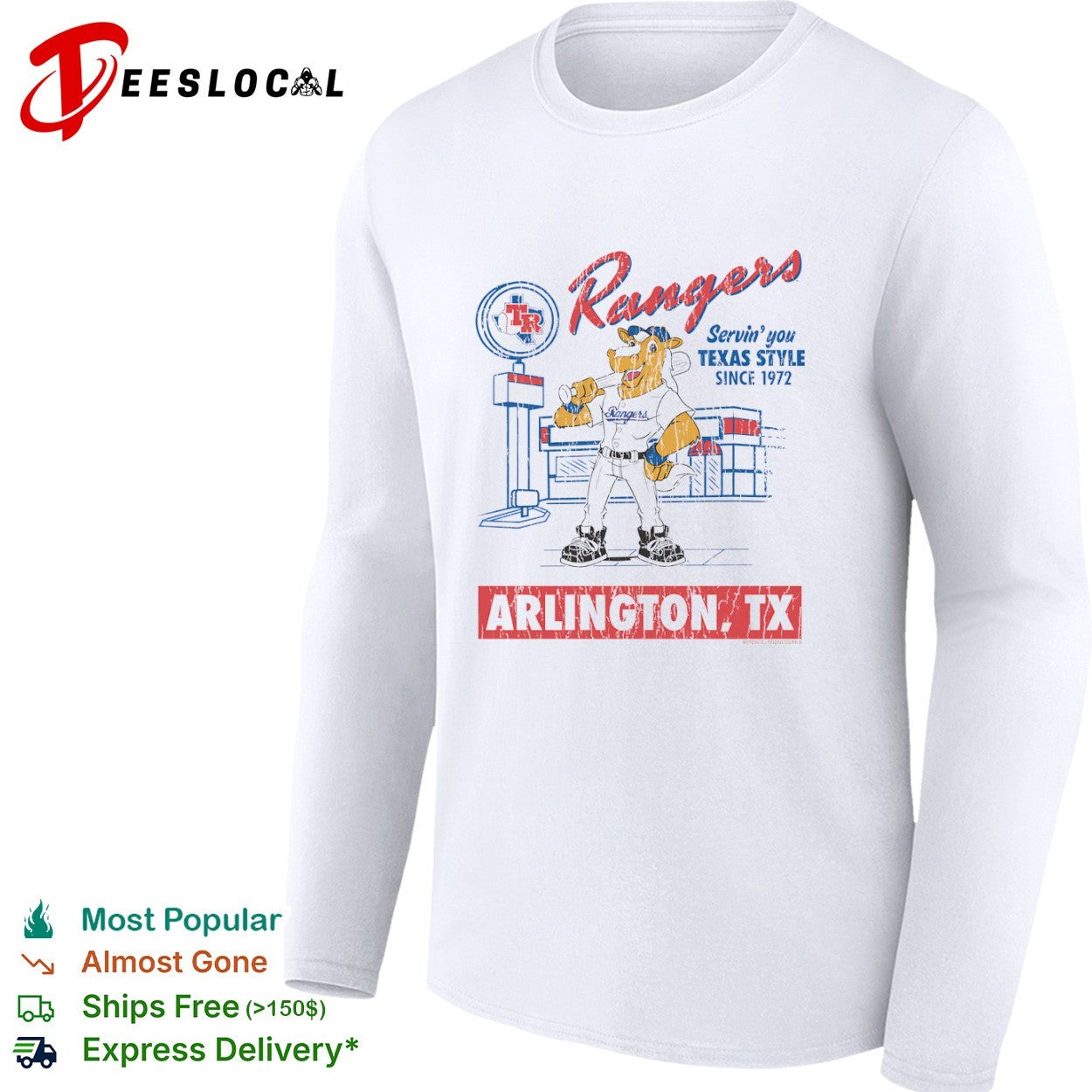 Texas Rangers Captain Mascot Servin you Texas Style Since 1972 Arlington TX shirt