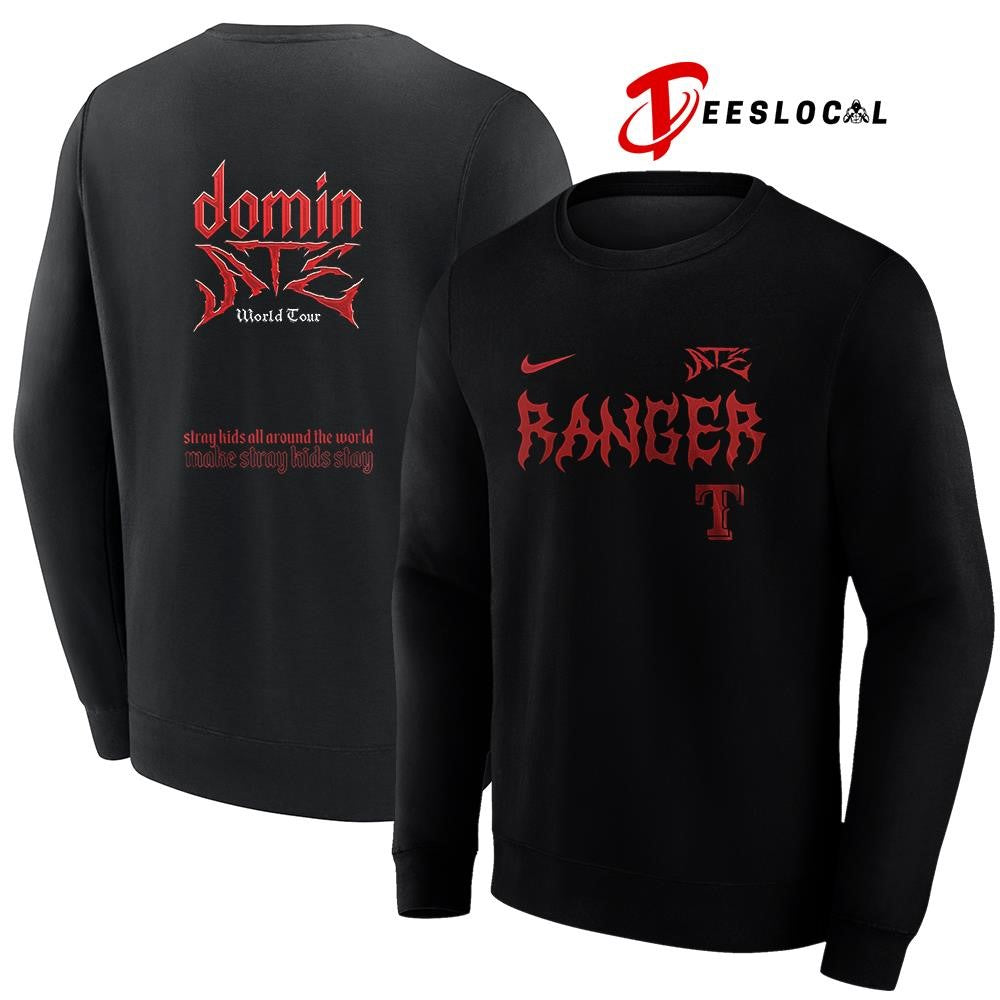 Texas Rangers x Stray Kids Domin all around the world Dominate world tour name and number shirt