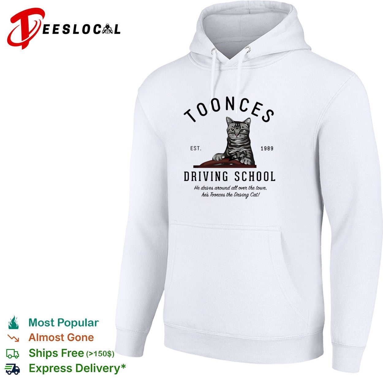 Toonces driving school cat sitting at wheel 1989 he drives all over town shirt