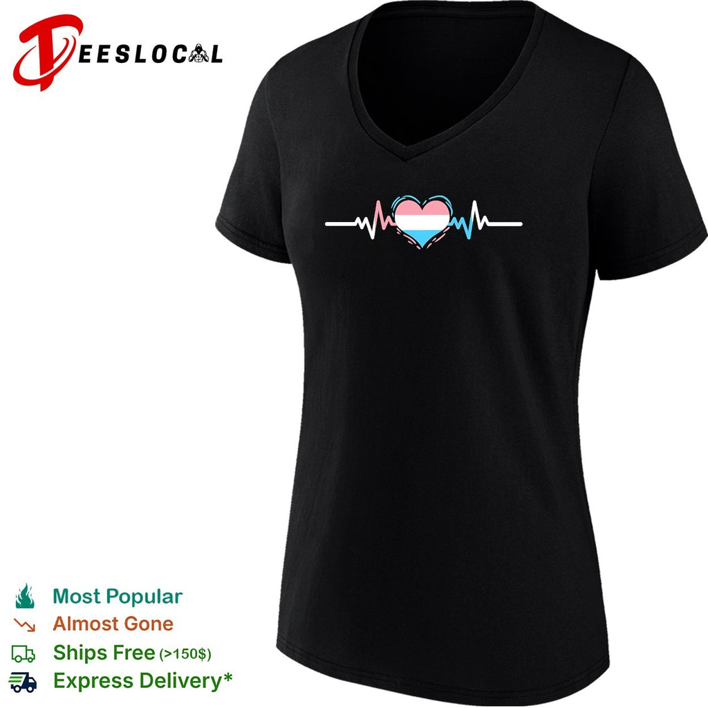 Transgender pride flag heart heartbeat line shirt