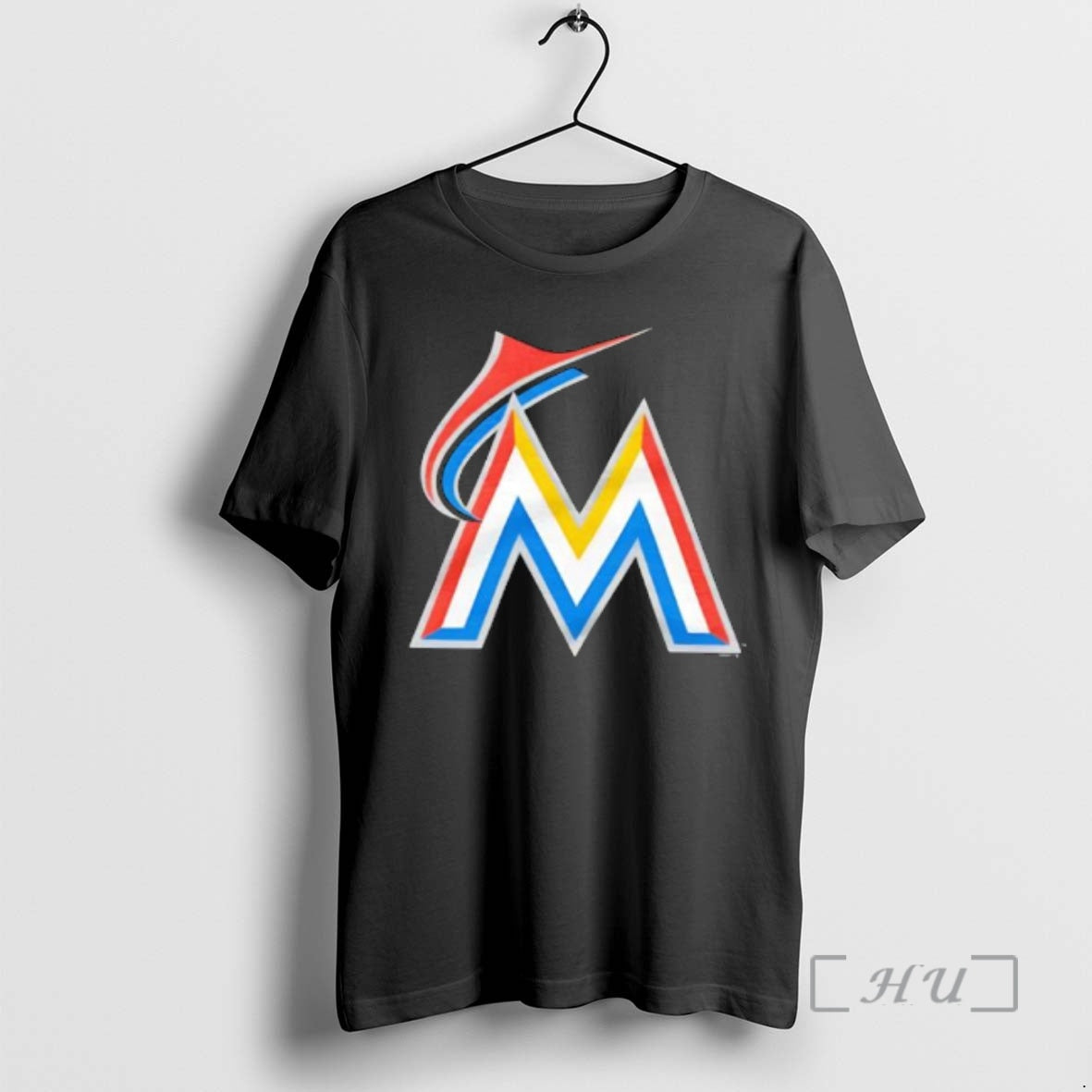 Trending Miami Marlins Logo Stylized Metallic Letter M Red Blue Yellow Stripes T-Shirts, Hoodie, Sweatshirt