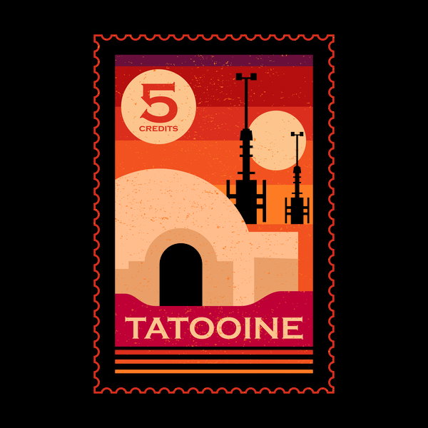 Twin Suns Retro Postage Stamp