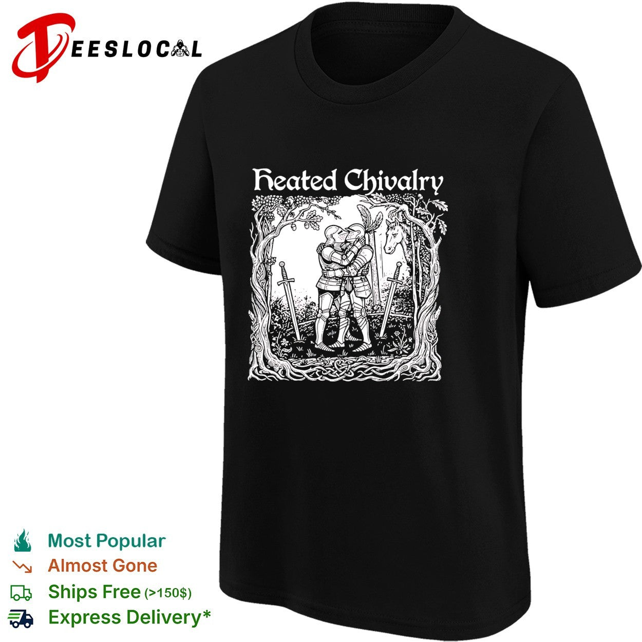 Two knights hugging Heated Chivalry medieval forest shirt
