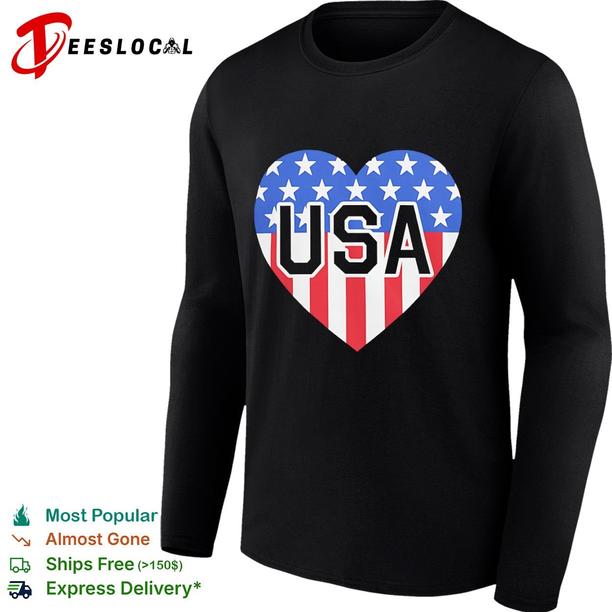 USA heart flag emblem Patriotic shirt