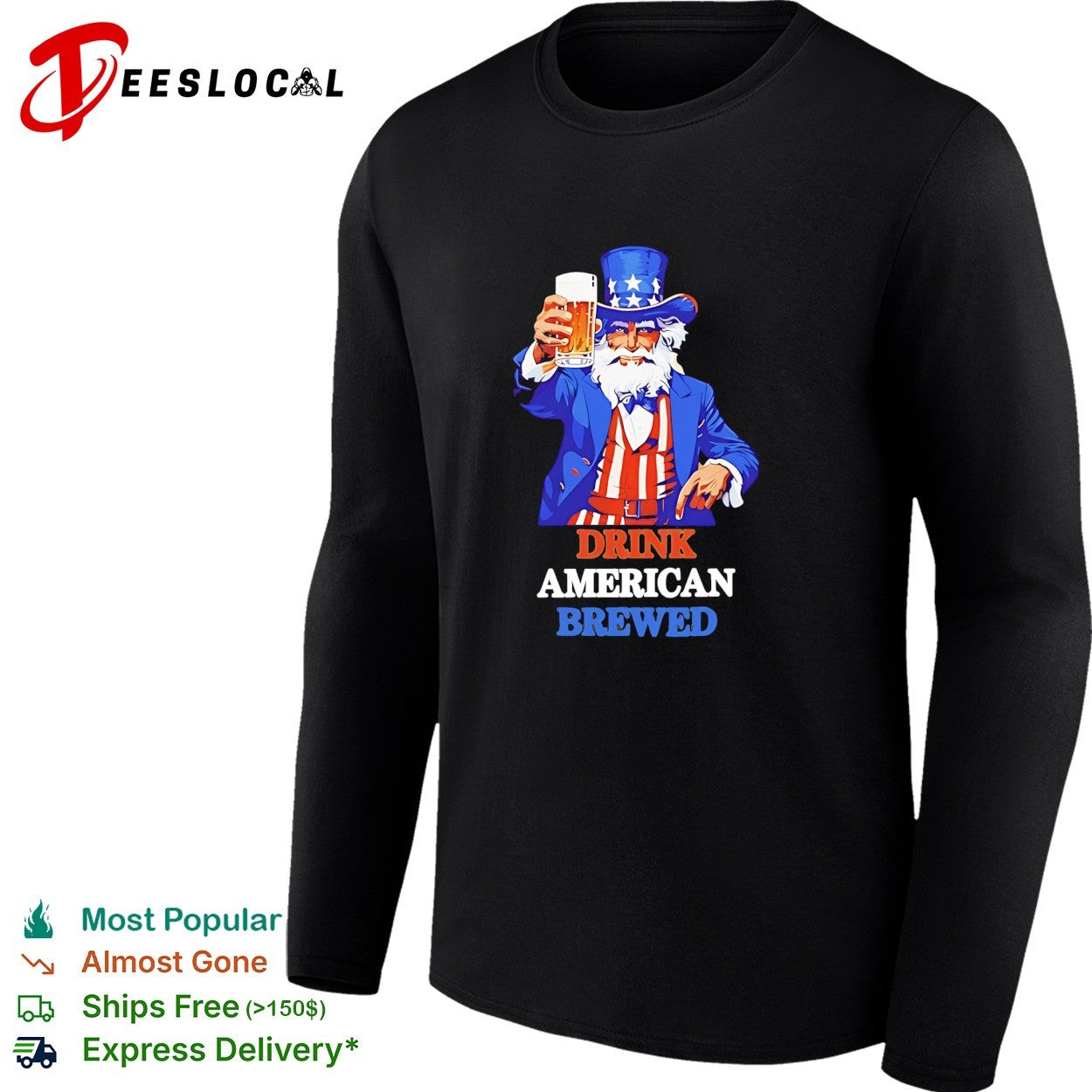 Uncle Sam holding beer mug drink American brewed patriotic shirt