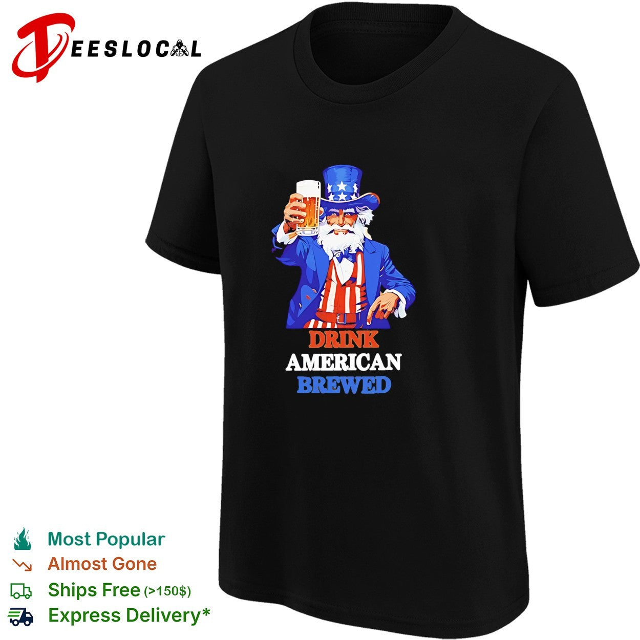 Uncle Sam holding beer mug drink American brewed patriotic shirt