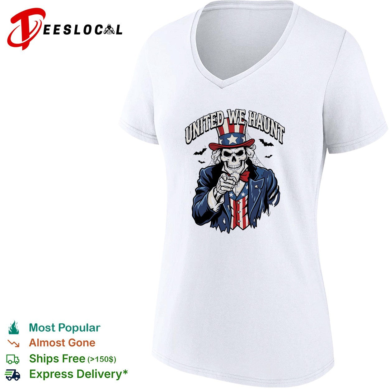 Uncle Sam skeleton pointing United we haunt Halloween bats shirt
