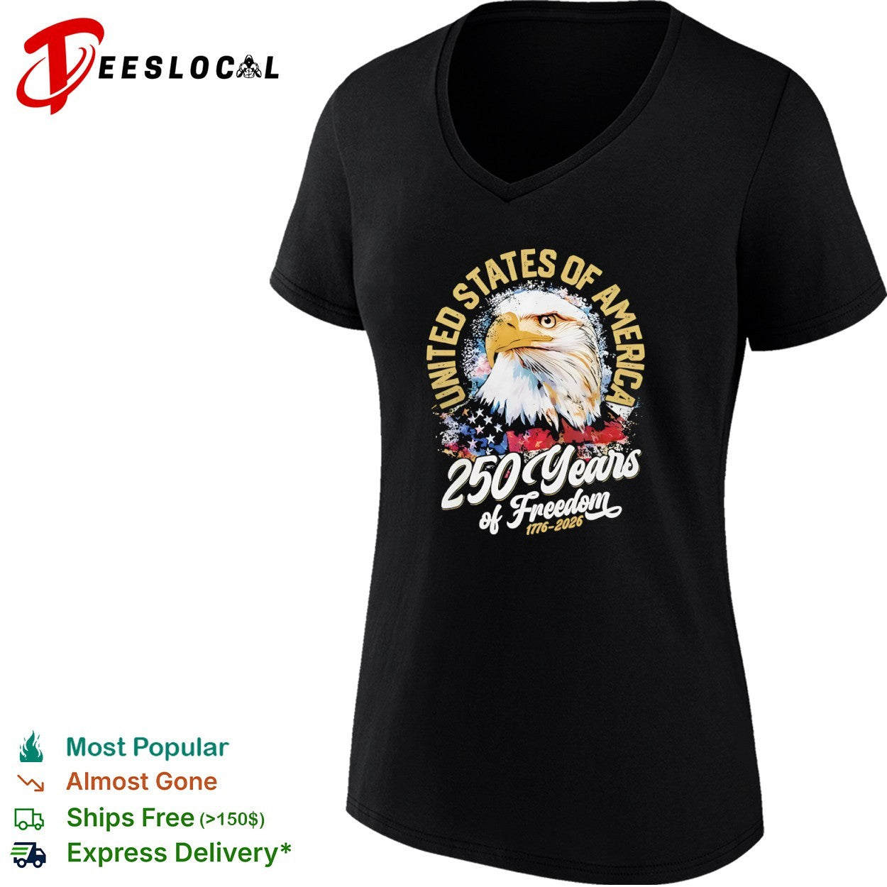 United States of America 250 Years of Freedom 1776 2026 Bald Eagle patriotic shirt