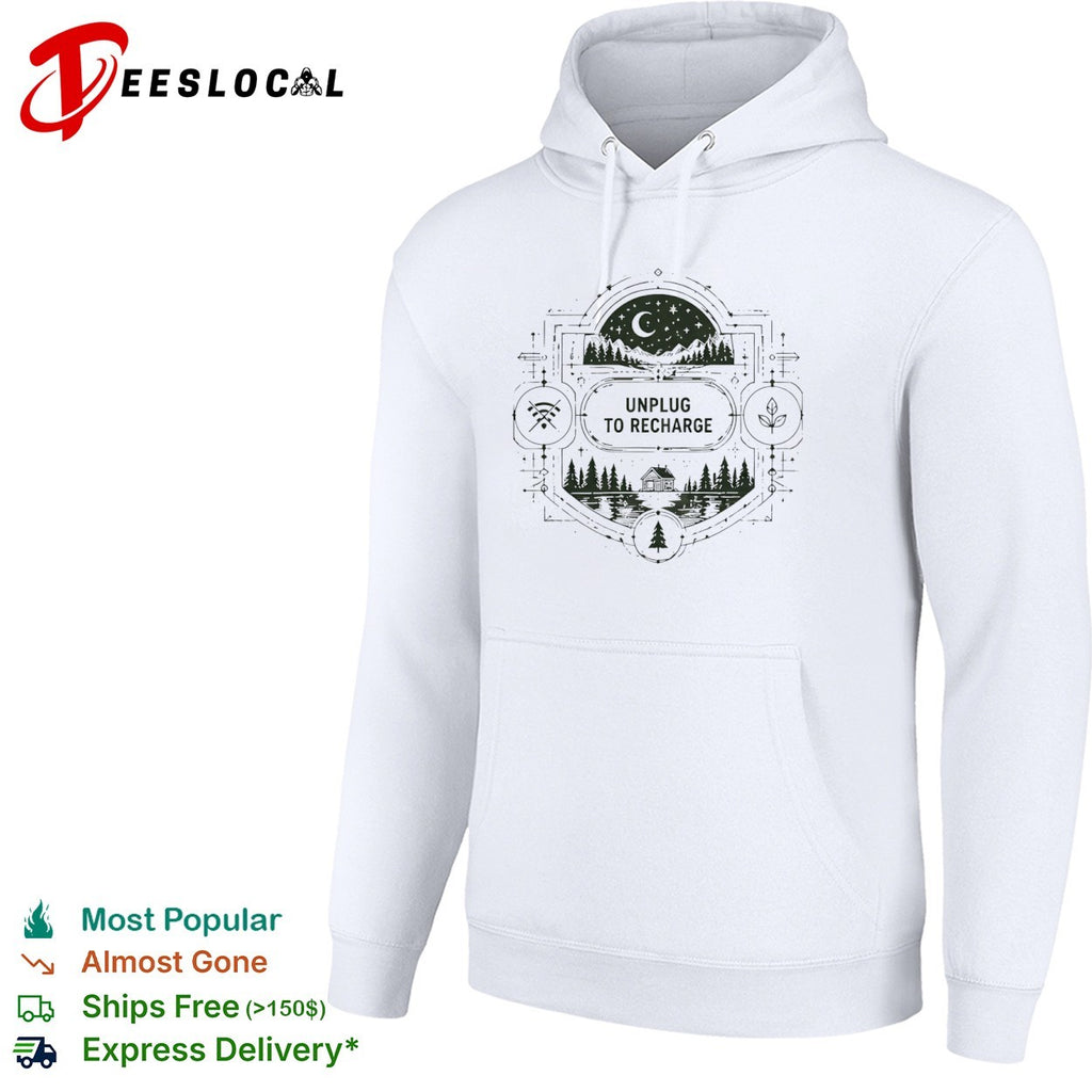 Unplug to Recharge Cabin Forest Night Nature Outdoor Wilderness Camping Lake shirt