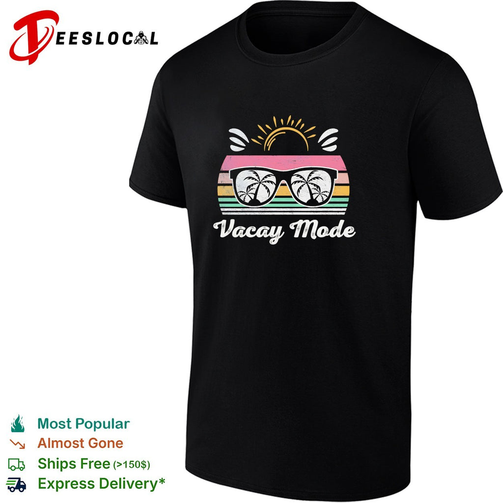 Vacay mode sunglasses palm tree reflection retro sunset shirt