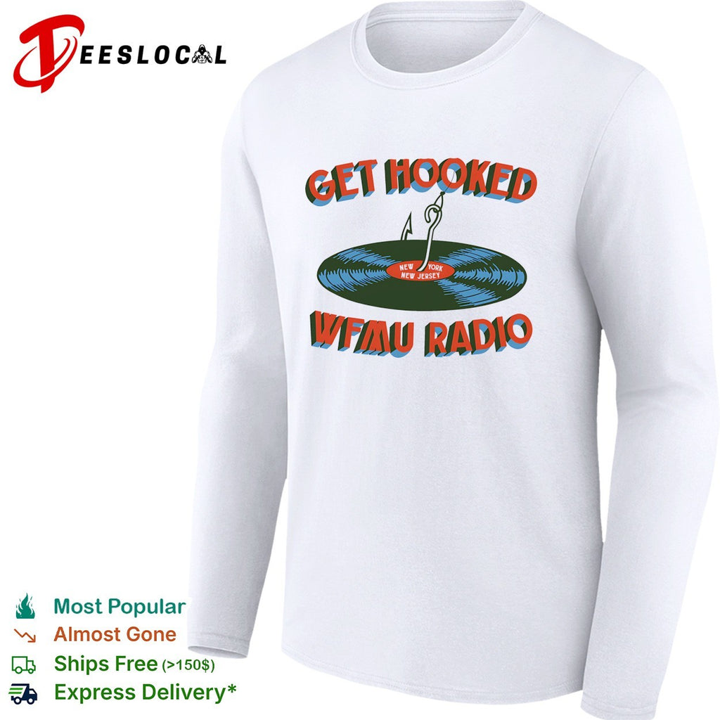 WFMU Radio get hooked vinyl record fishing hook New York New Jersey shirt