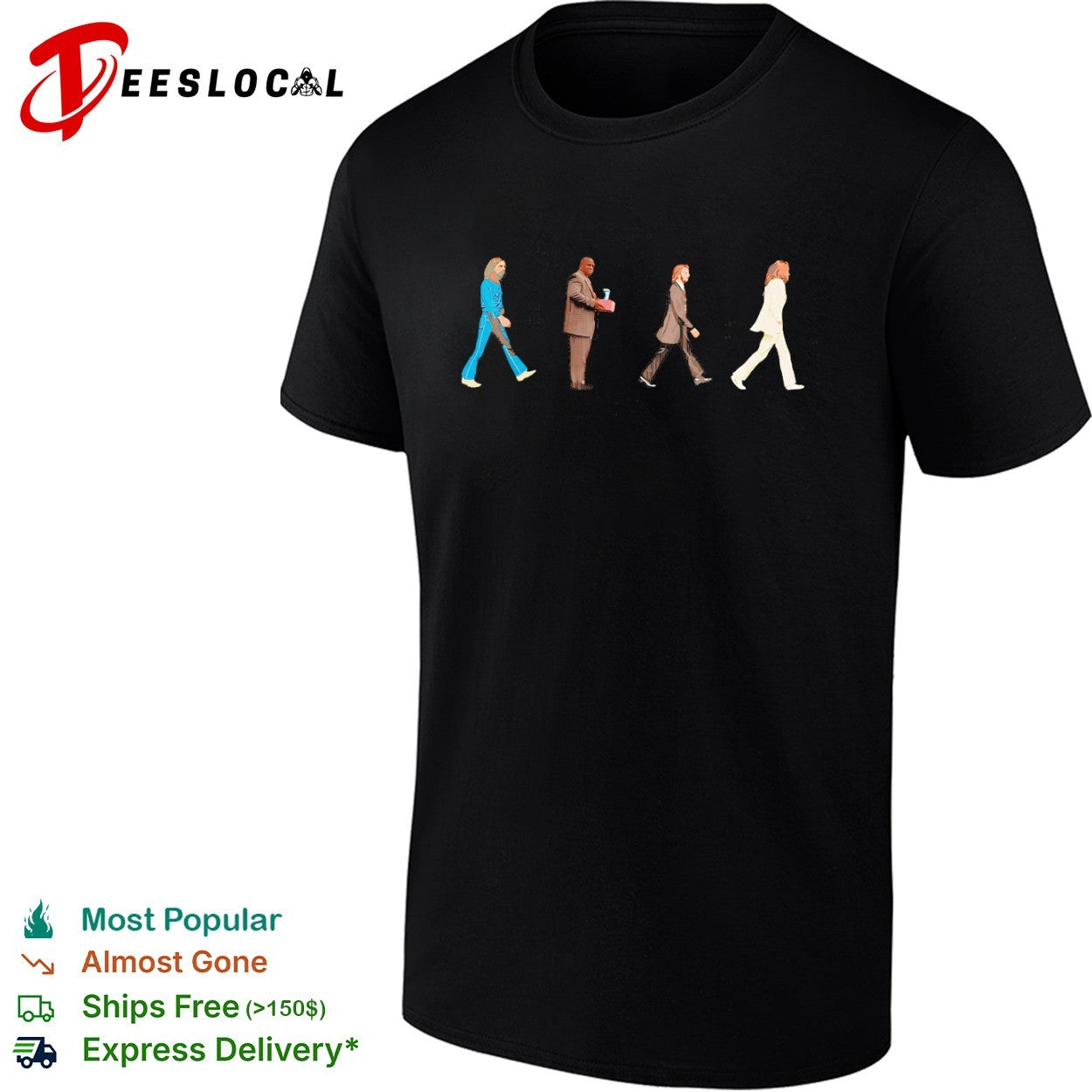 Walking across parody four people walking shirt