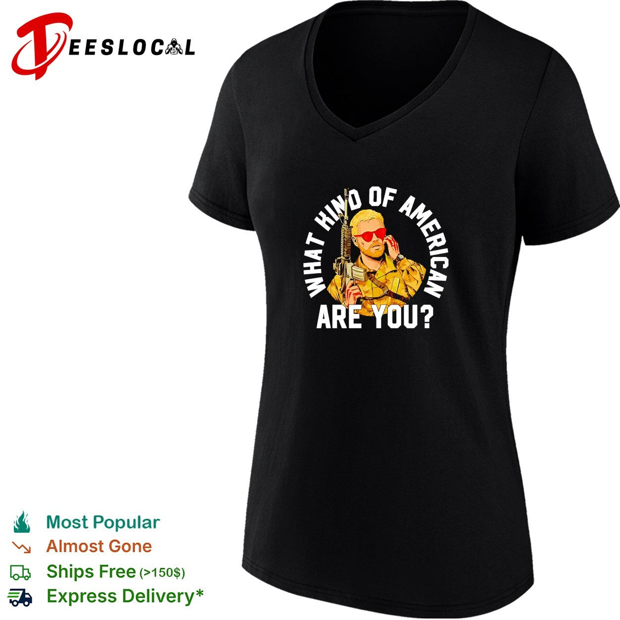 What kind of American are you soldier rifle sunglasses circle shirt