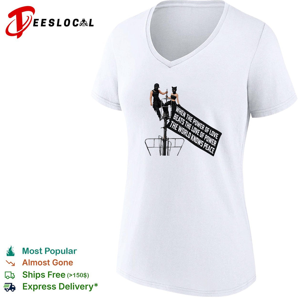 When the power of love beats the love of power the world knows peace streetlight two figures shirt