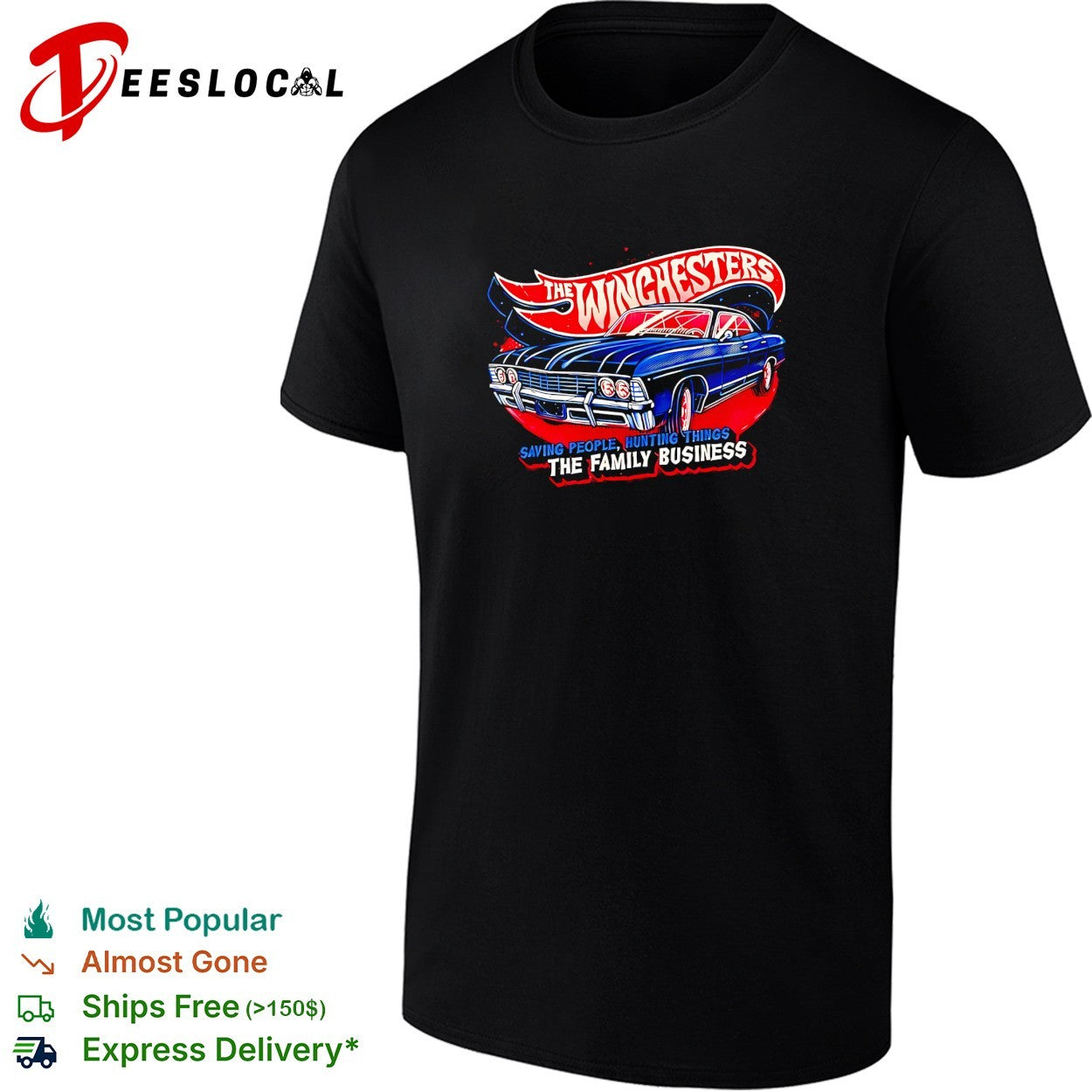 Winchesters Impala saving people hunting things the family business Supernatural Hot Wheels shirt