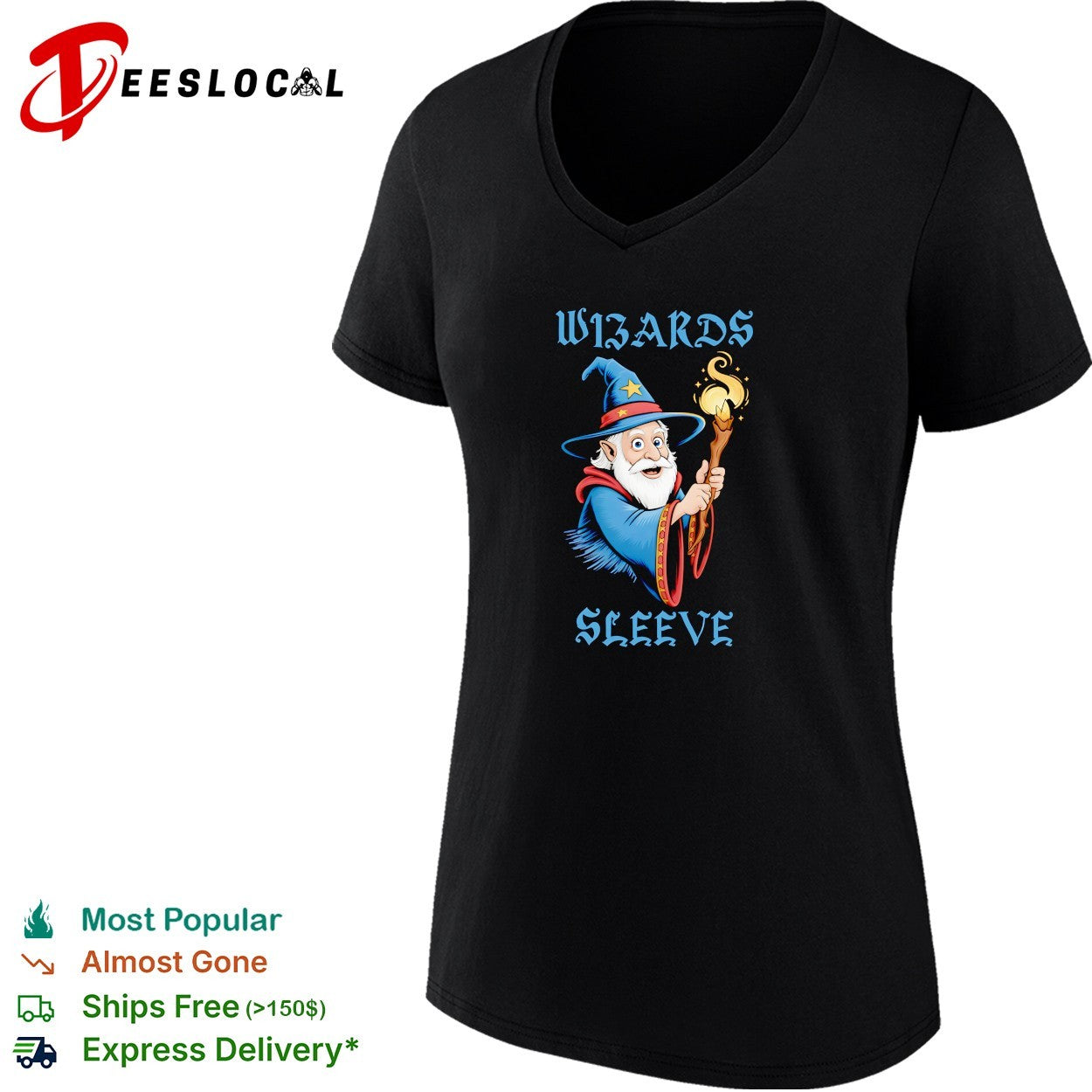 Wizard holding glowing staff wizards sleeve shirt