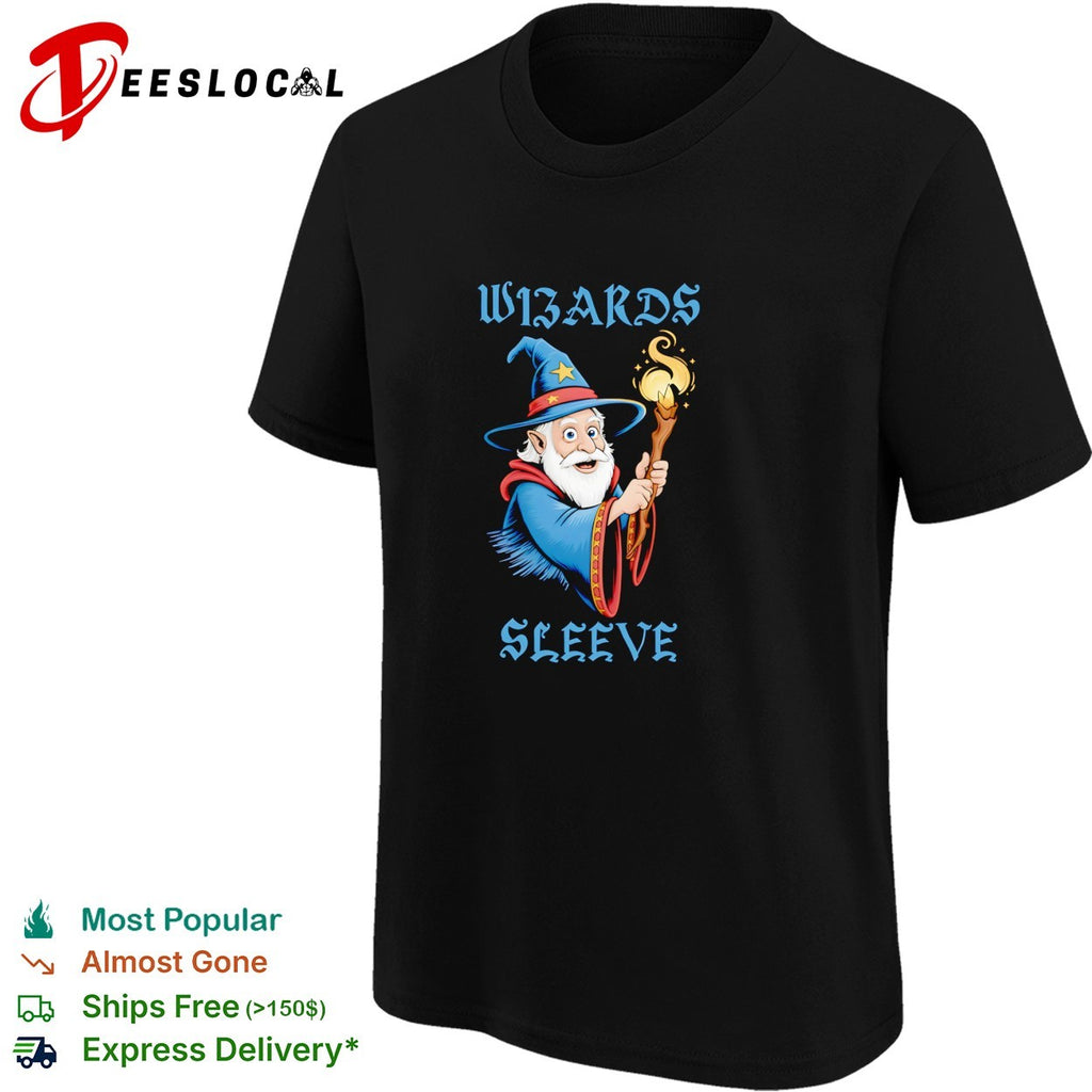 Wizard holding glowing staff wizards sleeve shirt