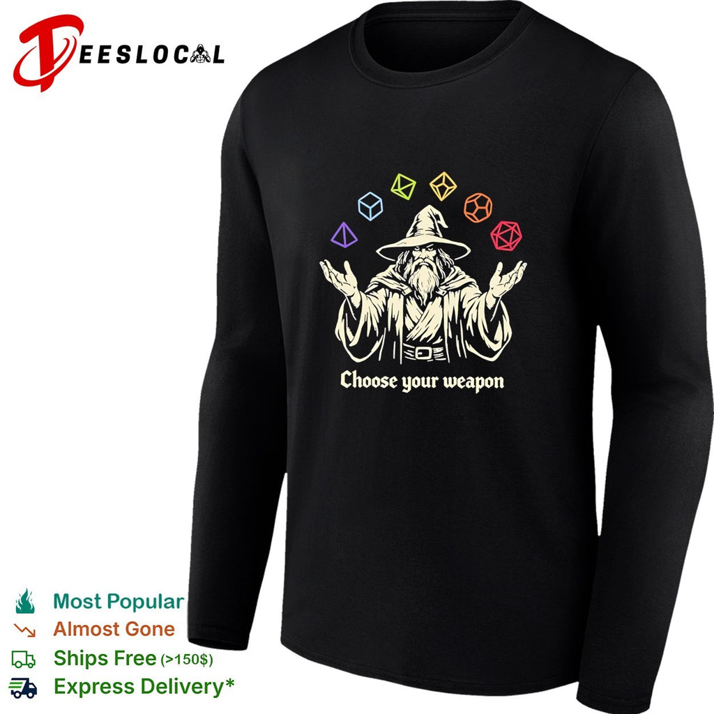 Wizard juggling DnD dice choose your weapon shirt