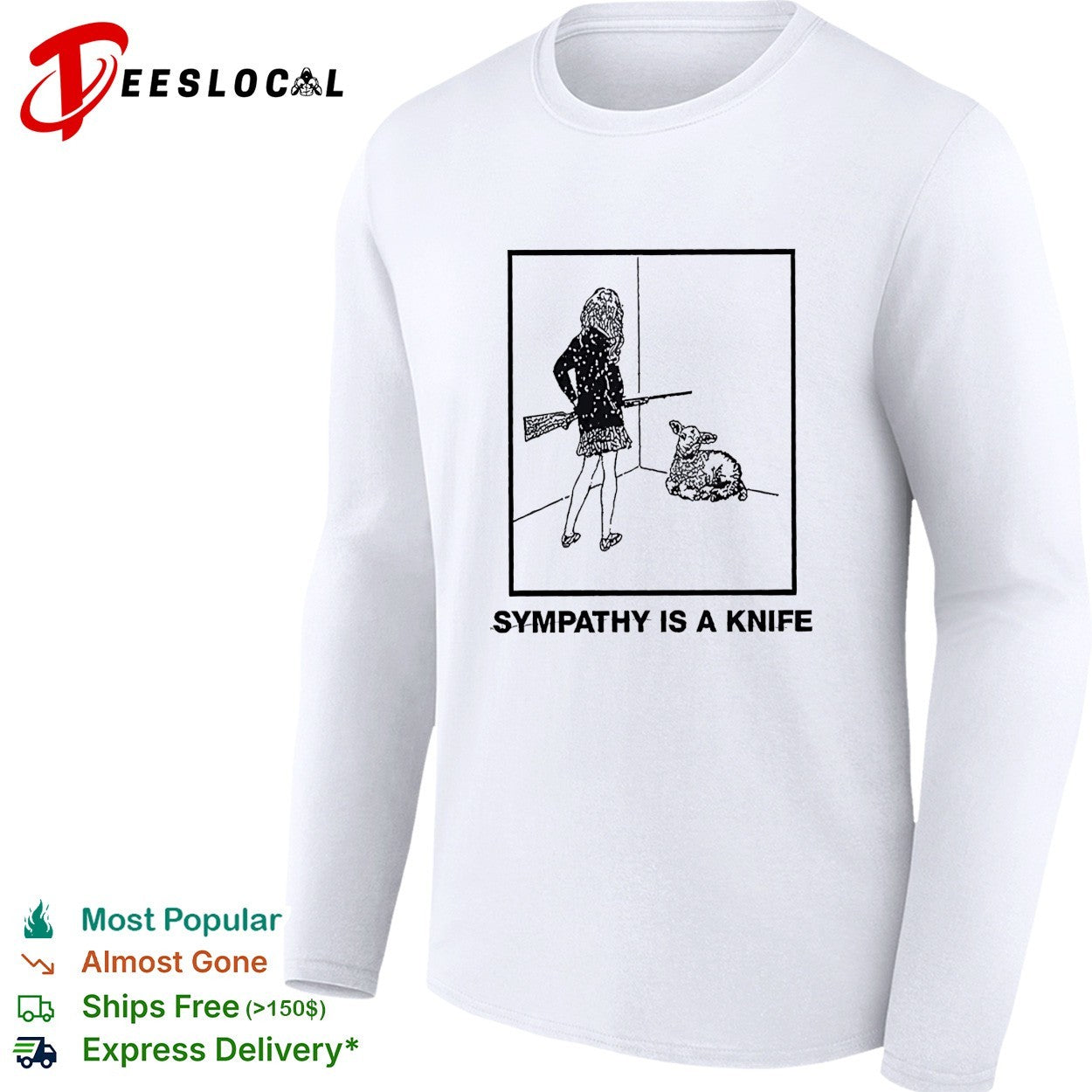 Woman holding shotgun looking at lamb sympathy is a knife shirt