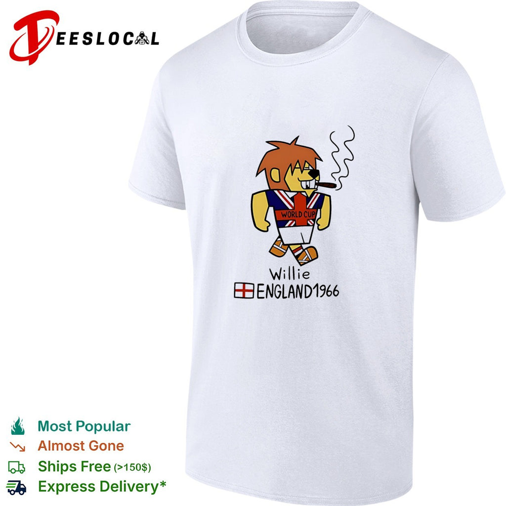 World Cup Willie England 1966 mascot cartoon smoking cigar soccer tournament shirt