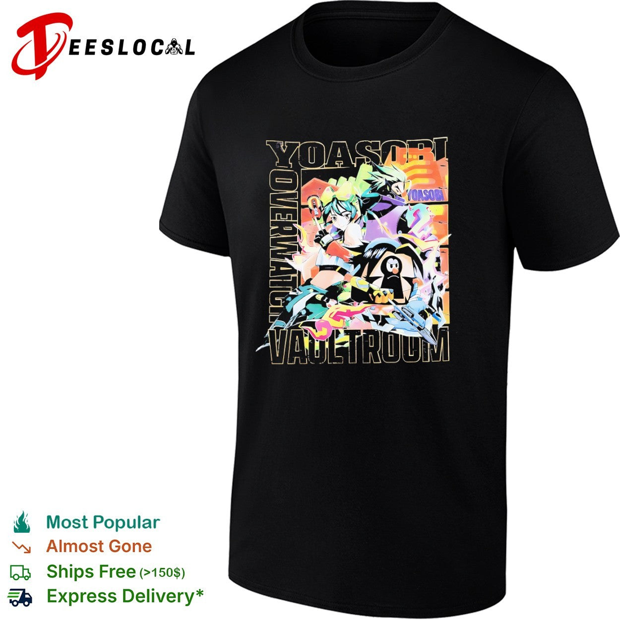 Yoasobi Overwatch Vaultroom Kiriko Genji and Pachimari Character Anime shirt