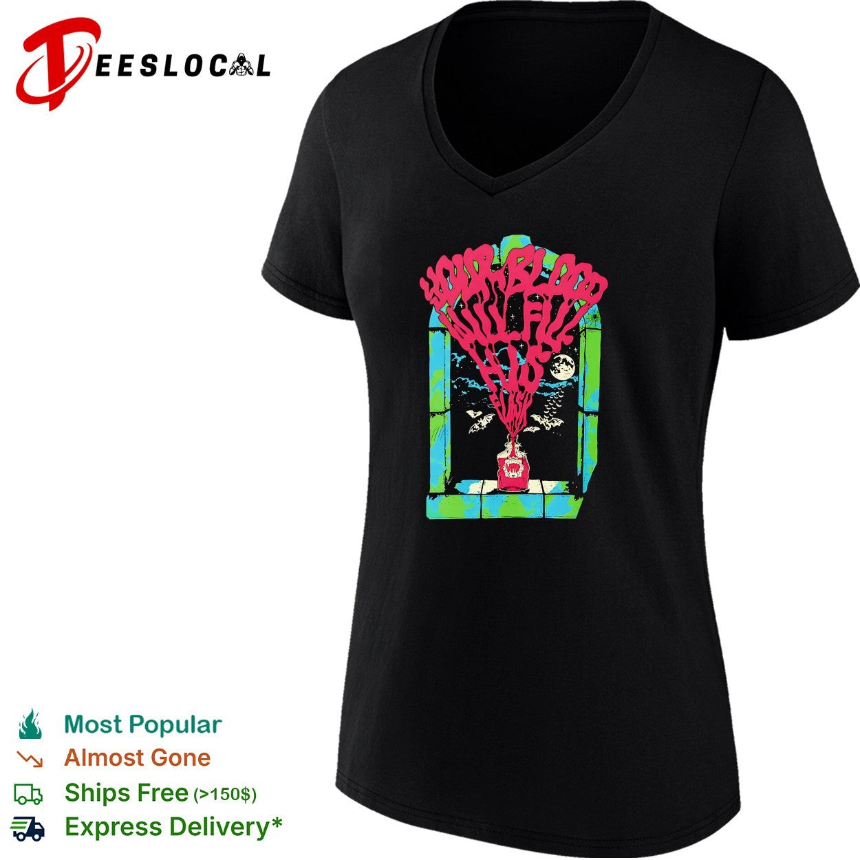 Your blood will fill his glass vampire bottle gothic bat shirt