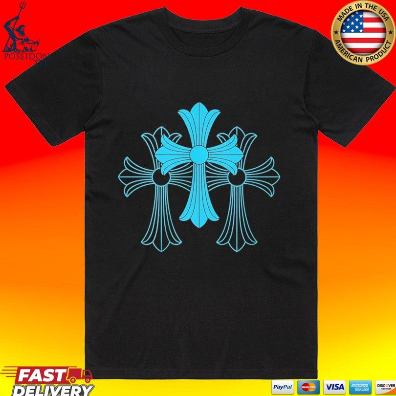 Blue And Black Chrome Heart T-shirt