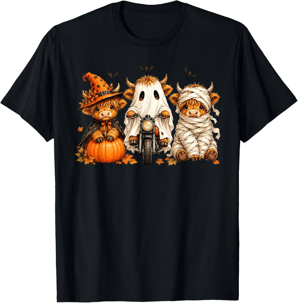 Halloween Highland Cow Spooky Highlander Cow Fall Unisex T-shirt, Sweatshirt, Hoodie (1)