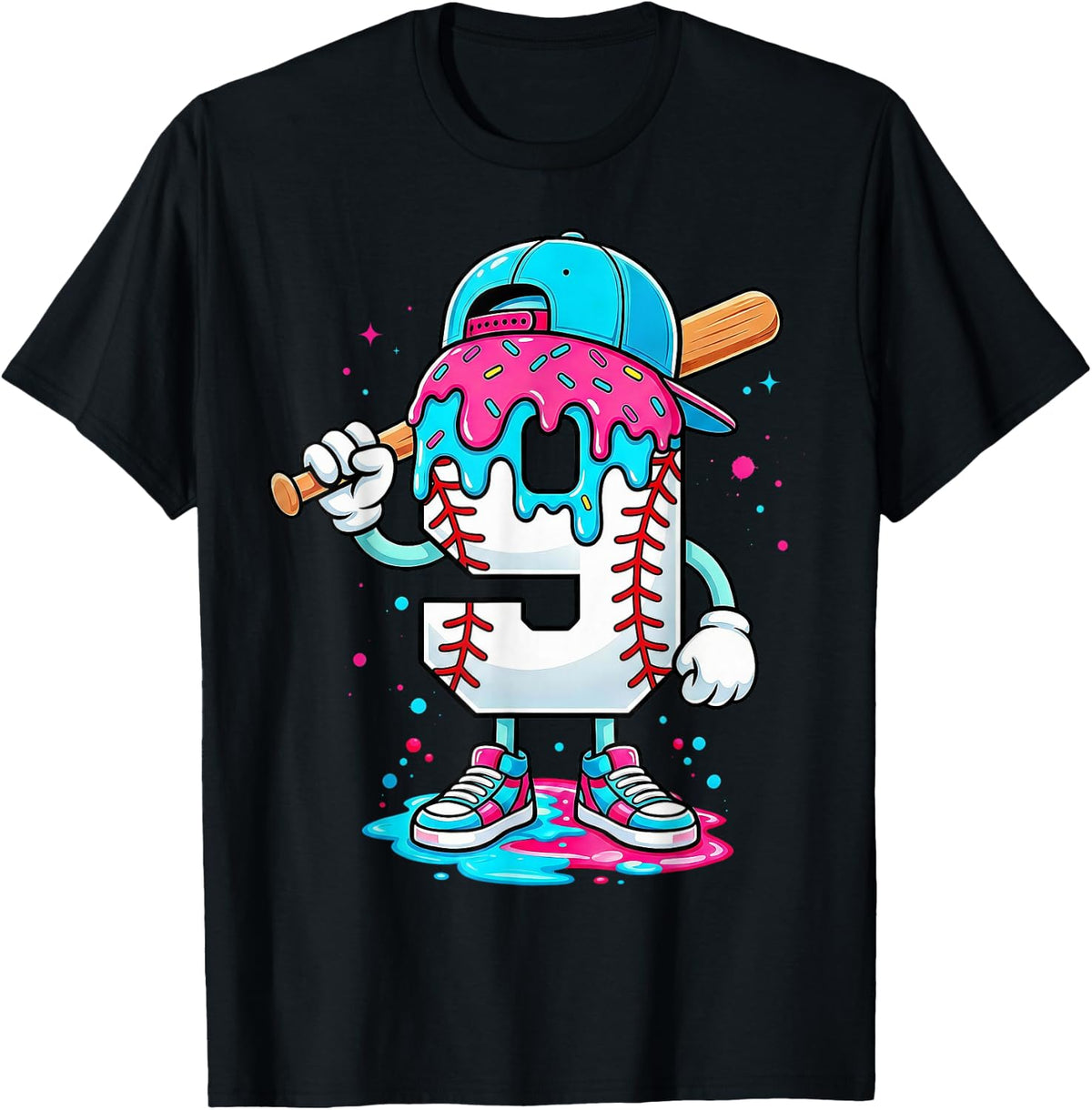 Baseball 9th Birthday Boy Year Old Ice Cream Drip Unisex T-shirt, Sweatshirt, Hoodie (1)
