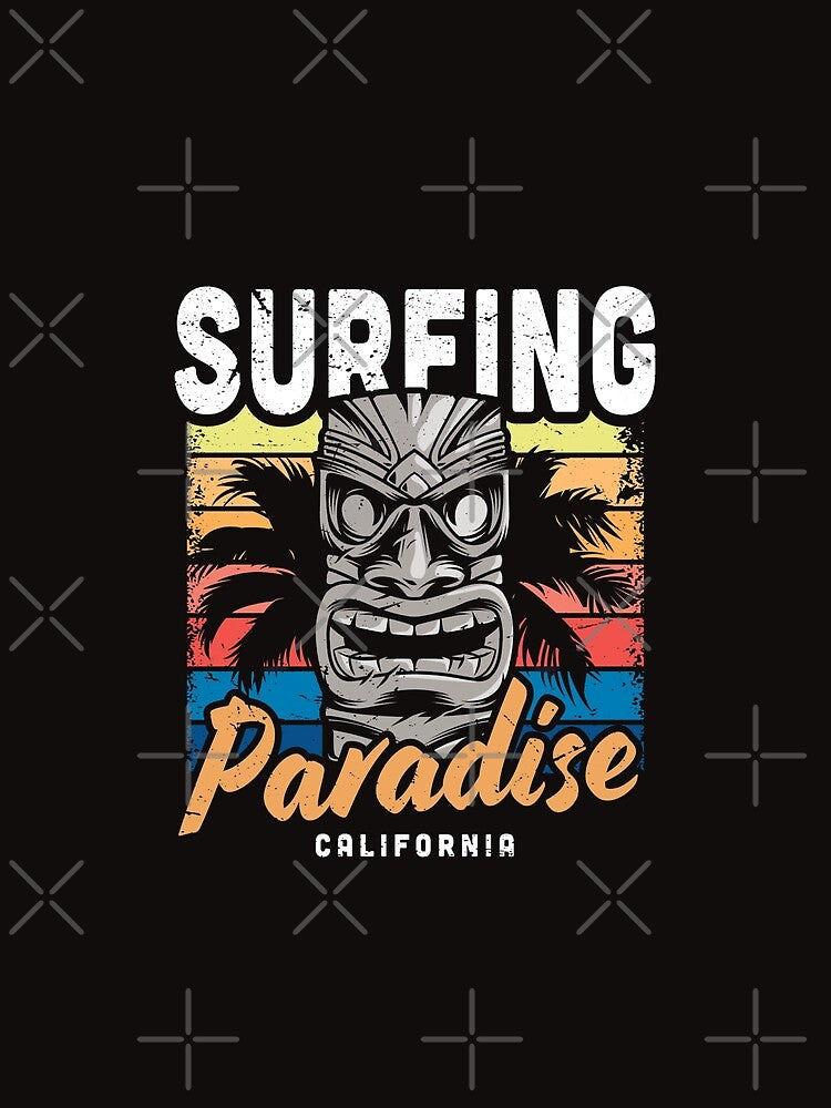 Surfing Paradise California Tiki Mask Retro Sunset T-Shirt clothing & accessories by BOSSDOT Hoodie, Sweatshirt (Image 2)