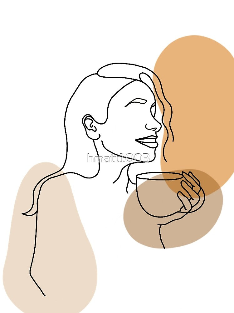 Line Art Woman Drinking Coffee Drawing by hmatt1003 T-Shirts, Hoodie, Sweatshirt | BlankRebels.com (Image 2)